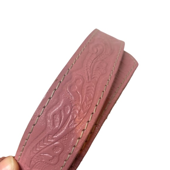 Pink Leather Belt-Youth Girls-Tooled Stamped-Western Belt - Picture 6 of 11